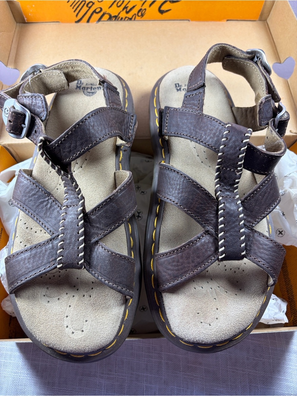 Vintage Dr. Martens Cherie dark brown grizzly leather sandal UK7, US9, EU41 NIB